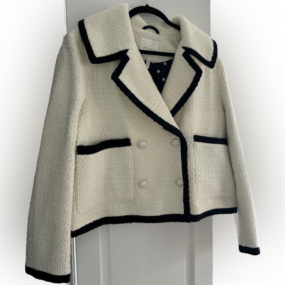 Avec Les Filles Women’s Tweed Double Breasted Tipped Jacket